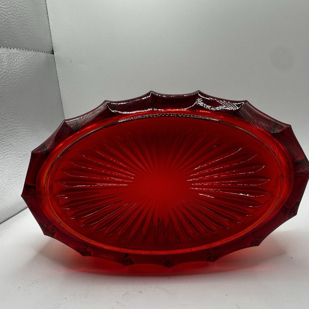 Vintage Fostoria Ruby Red Coin Scalloped Glass Console Bowl Dish Excellent Used - Picture 8 of 8